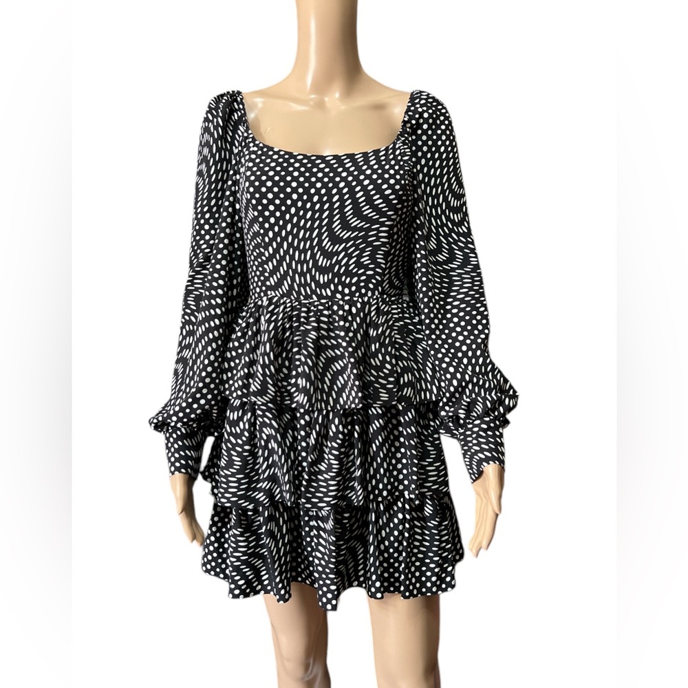 NWT WAYF Size S Polka Dot Print Square Neck Long Sleeves Dress Square Neck